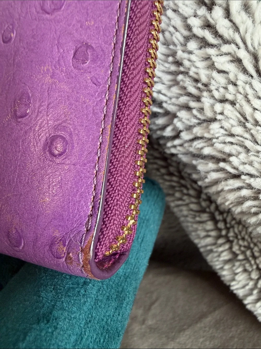 kate spade purple ostrich-embossed zip-around wallet